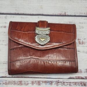 Brighton Brown Croc-Embossed Wallet with Silver Accent